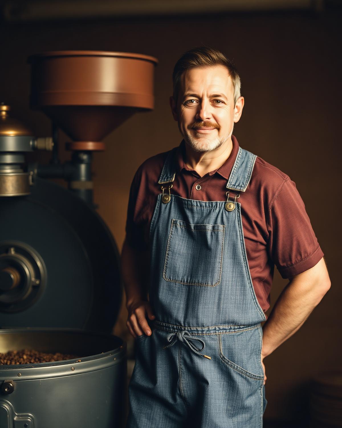 Our roaster beside a vintage drum roaster