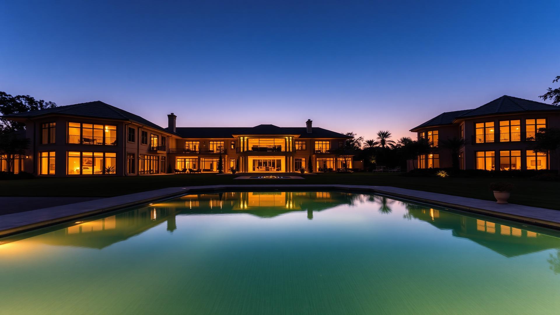 Twilight estate exterior