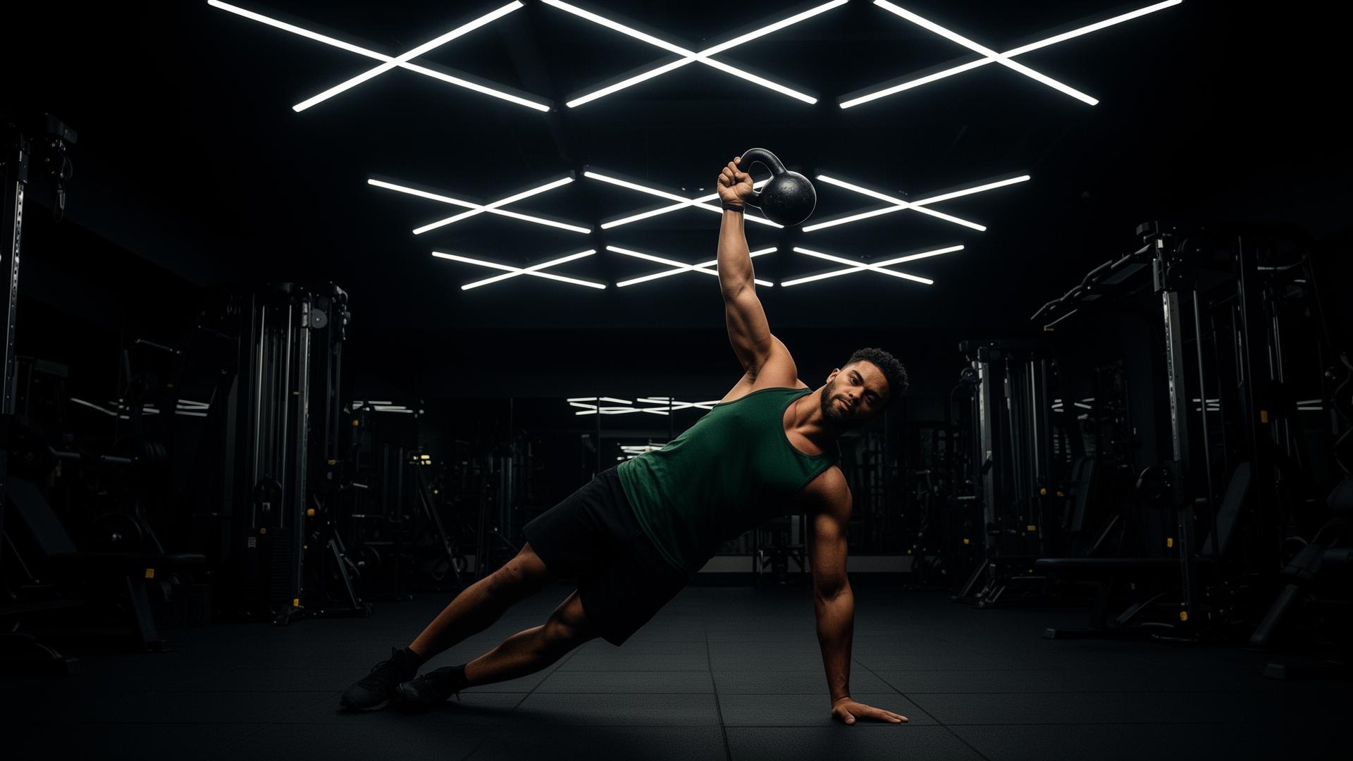 Athlete training under neon X lights