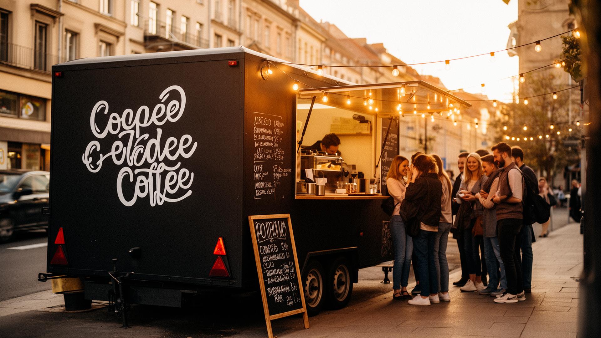 Curbside popup truck at golden hour